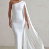 Dresses * | Dominique | White One Shoulder Cape Sleeve Bodycon Maxi Dress Club L London Gift Selection