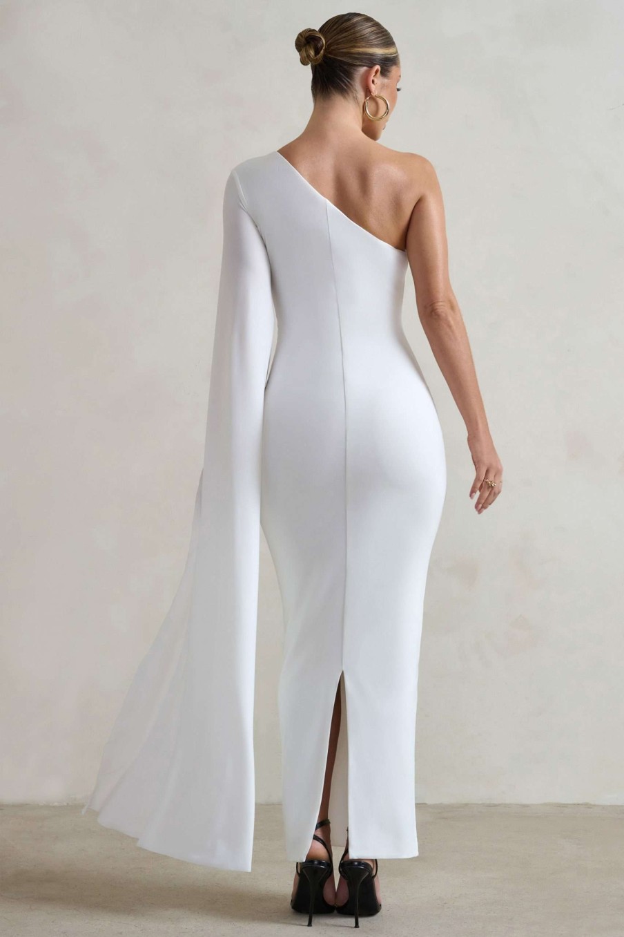 Dresses * | Dominique | White One Shoulder Cape Sleeve Bodycon Maxi Dress Club L London Gift Selection