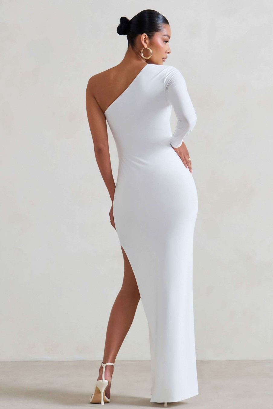 Maternity * | Paloma | White Maternity One Sleeve Asymmetric Maxi Dress Club L London Top Selling