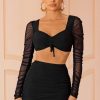 Clothing * | Down To You | Black Ruched Mesh Long Sleeve Top Club L London Lower Prices