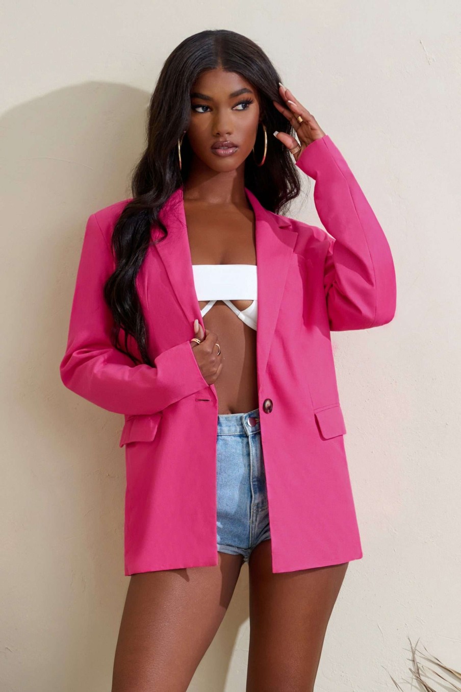 Clothing * | Back To Business | Pink Oversized Plunge Blazer Club L London Featured