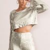 Clothing * | Aperitif | Silver Sequin Top With Keyhole Fastening Club L London Quality Guarantee