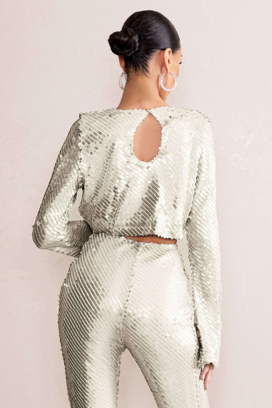 Clothing * | Aperitif | Silver Sequin Top With Keyhole Fastening Club L London Quality Guarantee