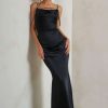 Dresses * | Zelda | Black Cowl Satin Cami Maxi Dress Club L London Quality Guarantee