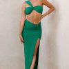 Clothing * | Tender Kiss | Green Knot Split Maxi Skirt Club L London Good Quality