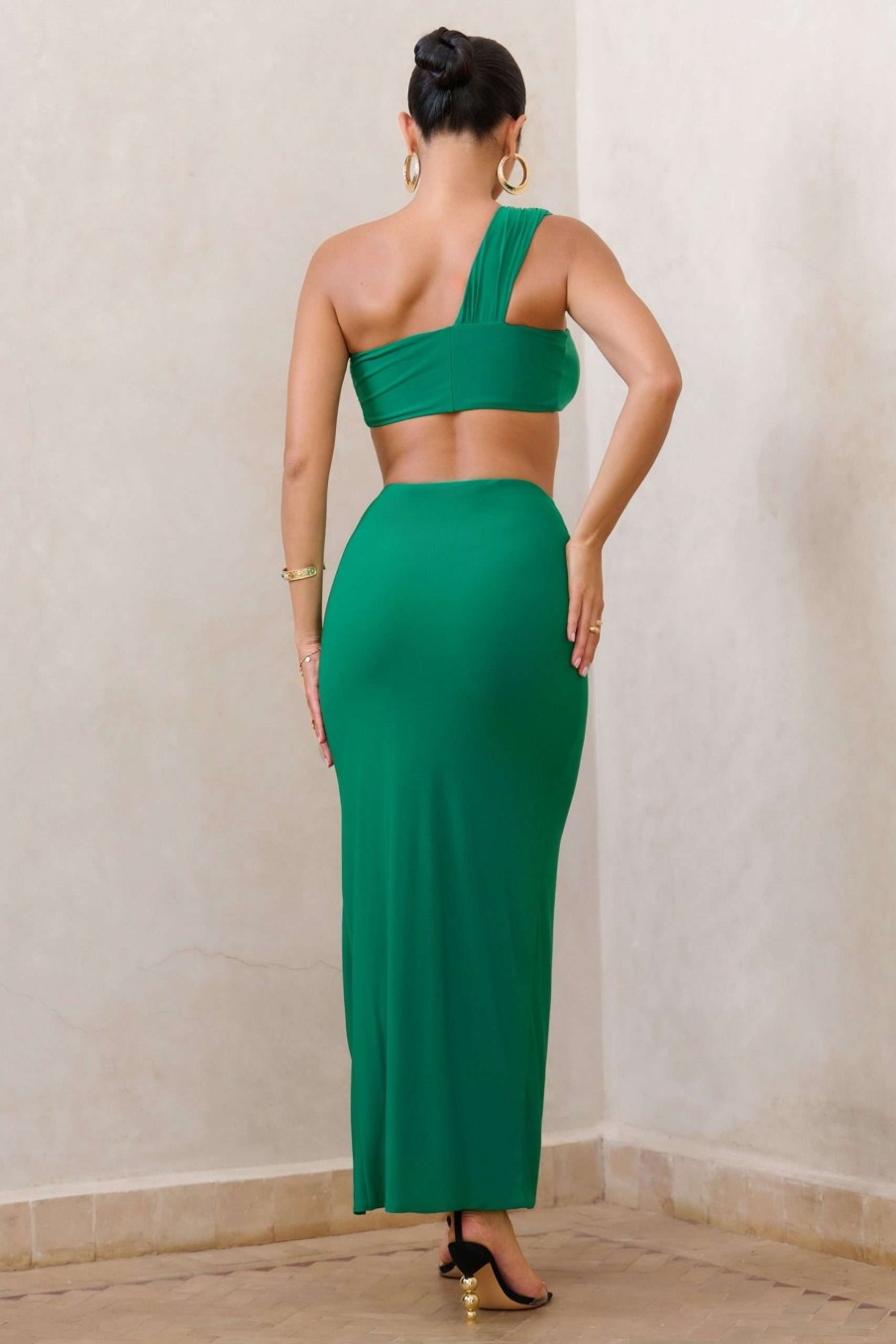 Clothing * | Tender Kiss | Green Knot Split Maxi Skirt Club L London Good Quality