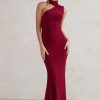 Dresses * | Capucine | Berry Red Asymmetric Draped Maxi Dress Club L London Tendy Style