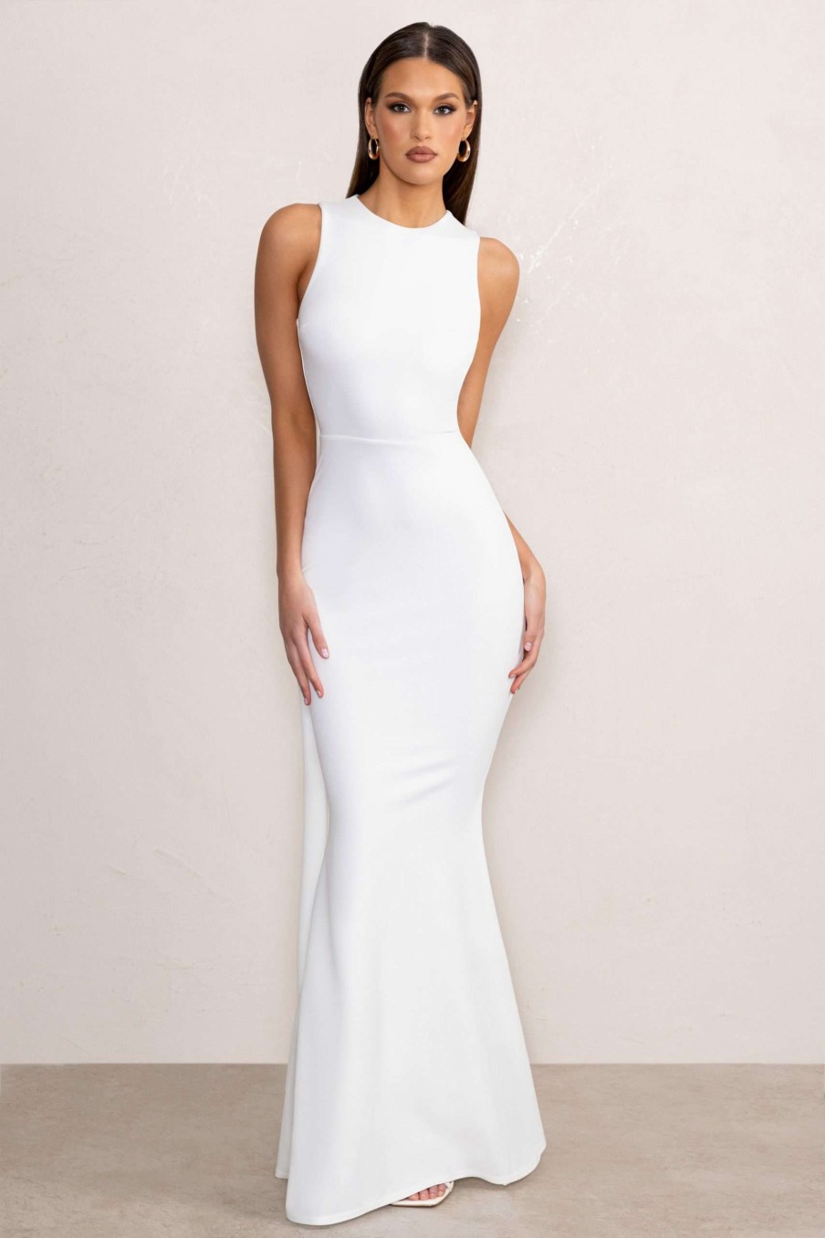 Dresses * | Patty | White High Neck Sleeveless Maxi Dress Club L London Exclusive Design