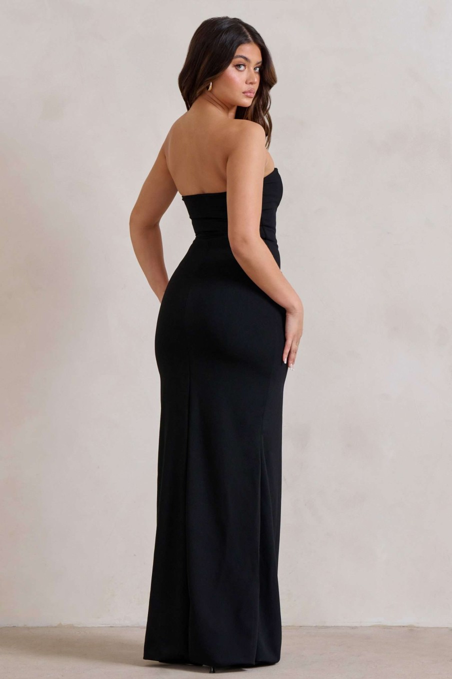 Dresses * | Belle Of The Ball | Black Bandeau Maxi With Split Hem Club L London Hot Selling