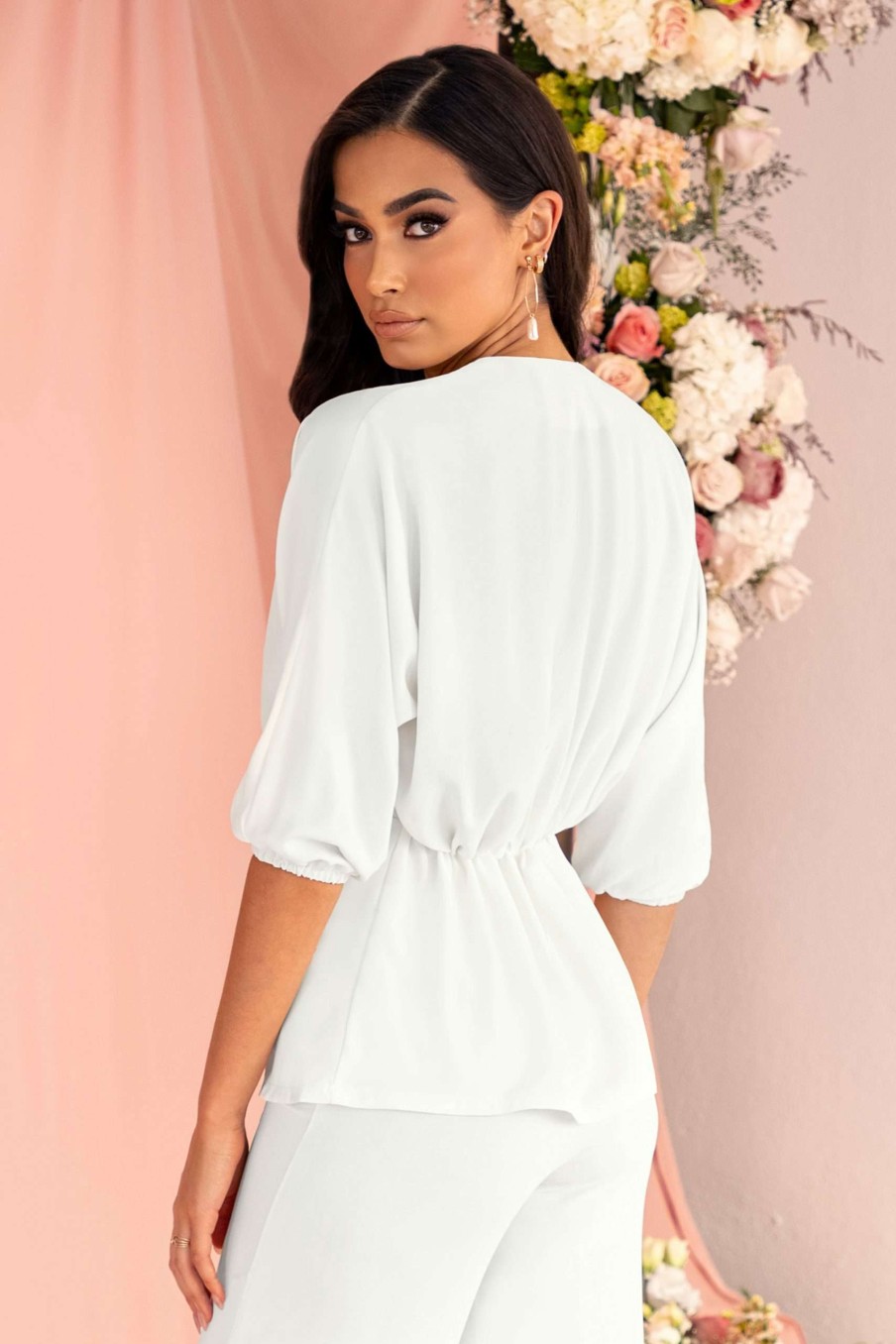 Clothing * | Romantic Break | Ivory Plunge Twist Detail Long Sleeve Top Club L London Clearance