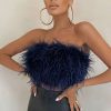 Clothing * | Dream Daze | Navy Feather Bandeau Crop Top Club L London Fashionable