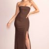 Dresses * | Belle Of The Ball | Brown Bandeau Maxi Dress With Split Hem Club L London Clearance