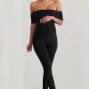 Maternity * | Carefully Crafted | Black Maternity Bardot Fitted Jumpsuit Club L London Exclusive