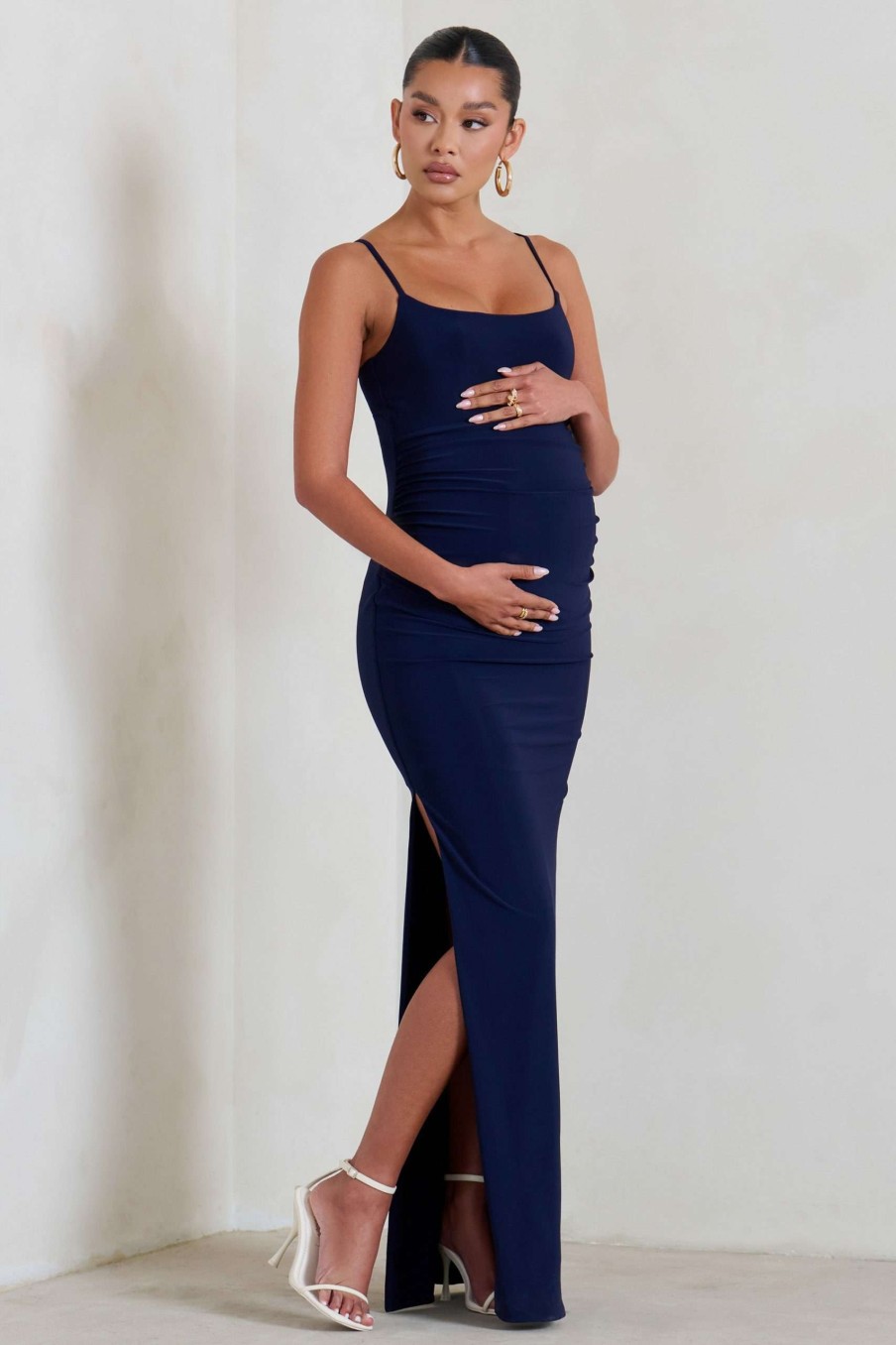 Maternity * | Aurelia | Navy Maternity Cami Maxi Dress With Split Club L London Outlet Sale