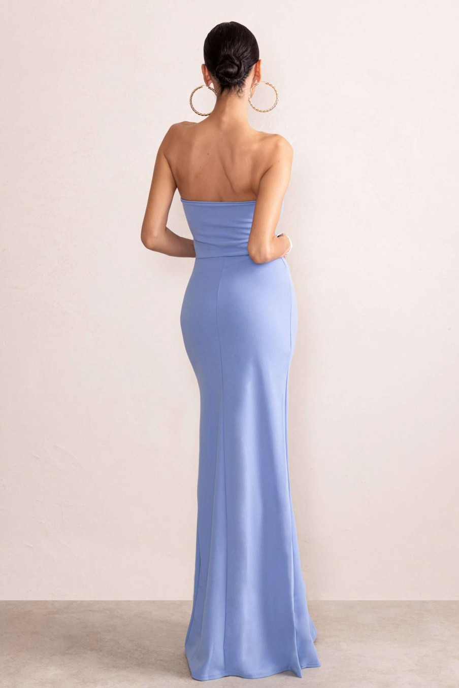 Dresses * | Belle Of The Ball | Powder Blue Bandeau Maxi Dress With Split Hem Club L London Shop