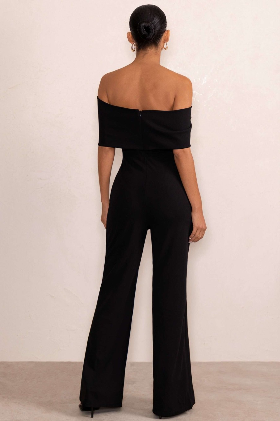 Maternity * | Meave | Black Bardot Bow Maternity Jumpsuit Club L London Clearance