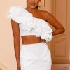 Clothing * | On The Rocks | White One Shoulder Ruffle Crop Top Club L London Fashionable