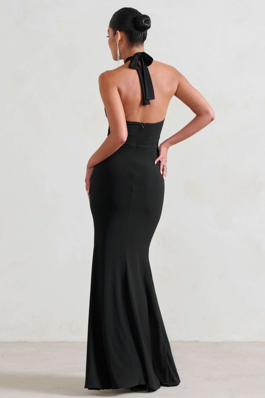 Clothing * | Luxuria | Black Halter Cut Out Maxi Dress Club L London Best Sale