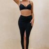 Clothing * | Longing | Black Ruched Chiffon Split Maxi Skirt With Drawstrings Club L London Cheap Online