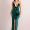 Dresses * | Miranda | Bottle Green Velvet Plunge Neck Twist Maxi Dress Club L London Excellent