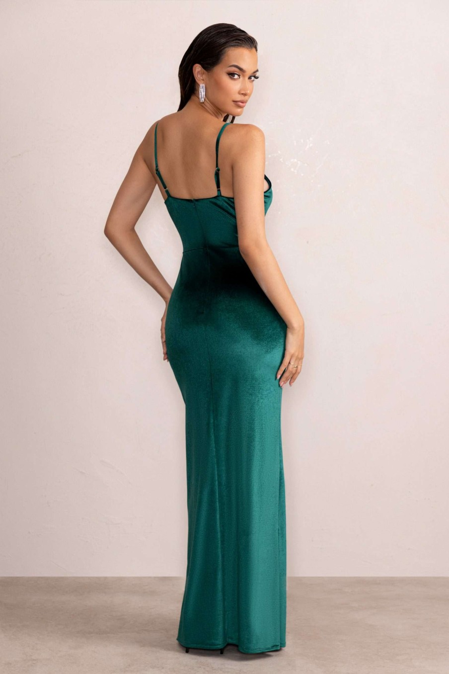 Dresses * | Miranda | Bottle Green Velvet Plunge Neck Twist Maxi Dress Club L London Excellent