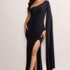 Dresses * | Taylor | Black One Sleeve Maxi Dress With Cape Detailing And Side Split Club L London Clearance Sale