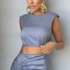 Clothing * | Spotlight | Ice Grey Satin Structured Sleeveless Crop Top Club L London Special Style