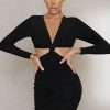 Dresses * | Knot My Problem | Black Long Sleeve Knot Front Ruched Mini Dress Club L London Wholesale