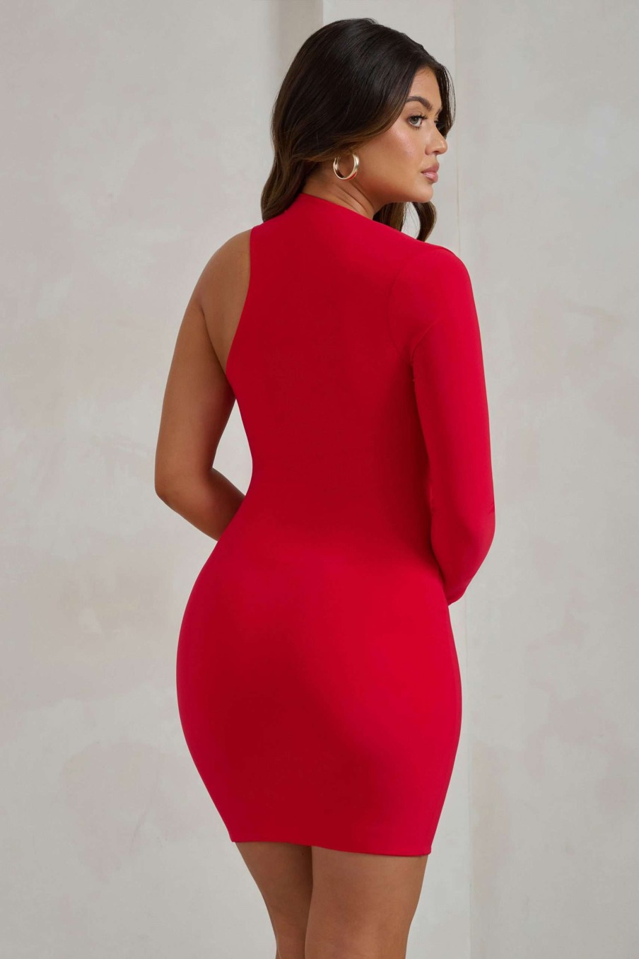 Dresses * | Siren | Red One Shoulder Bodycon Mini Dress Club L London Discount Store