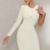 Dresses * | Talk The Talk | Off White One Sleeve Ruched Mini Dress Club L London Latest Fashion