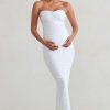 Maternity * | Evita | White Maternity Sweetheart Twist Detail Midi Dress Club L London Classical