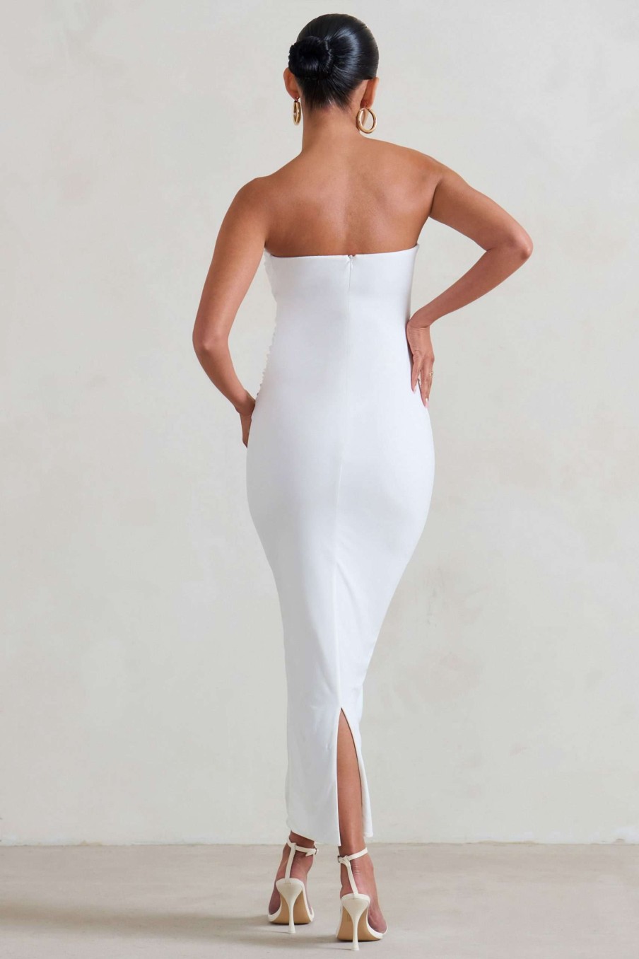 Maternity * | Evita | White Maternity Sweetheart Twist Detail Midi Dress Club L London Classical