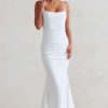 Dresses * | Adele | White Ruched Fishtail Cami Maxi Dress Club L London Cheaper