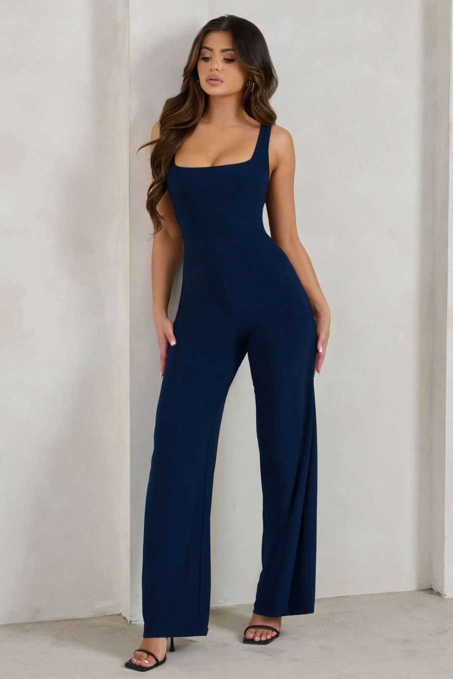 Clothing * | Toni | Navy Square Neck Sleeveless Jumpsuit Club L London Free Delivery