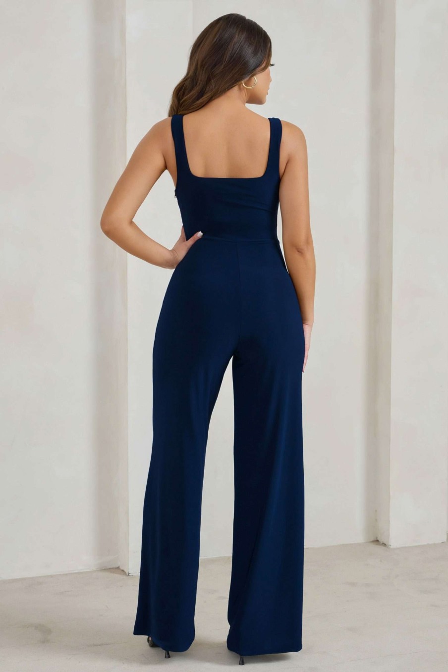 Clothing * | Toni | Navy Square Neck Sleeveless Jumpsuit Club L London Free Delivery