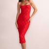 Dresses * | Anele | Red Lace Overlay Corset Midi Dress Club L London Special