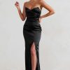 Dresses * | Coraline | Black Strapless Maxi Dress With Split Club L London Best Price