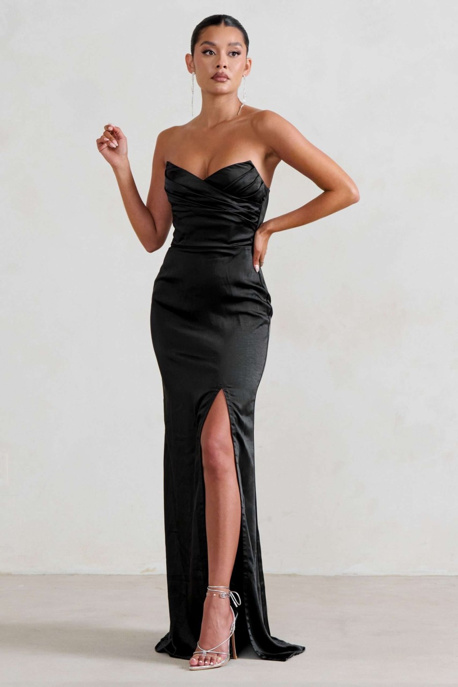 Dresses * | Coraline | Black Strapless Maxi Dress With Split Club L London Best Price