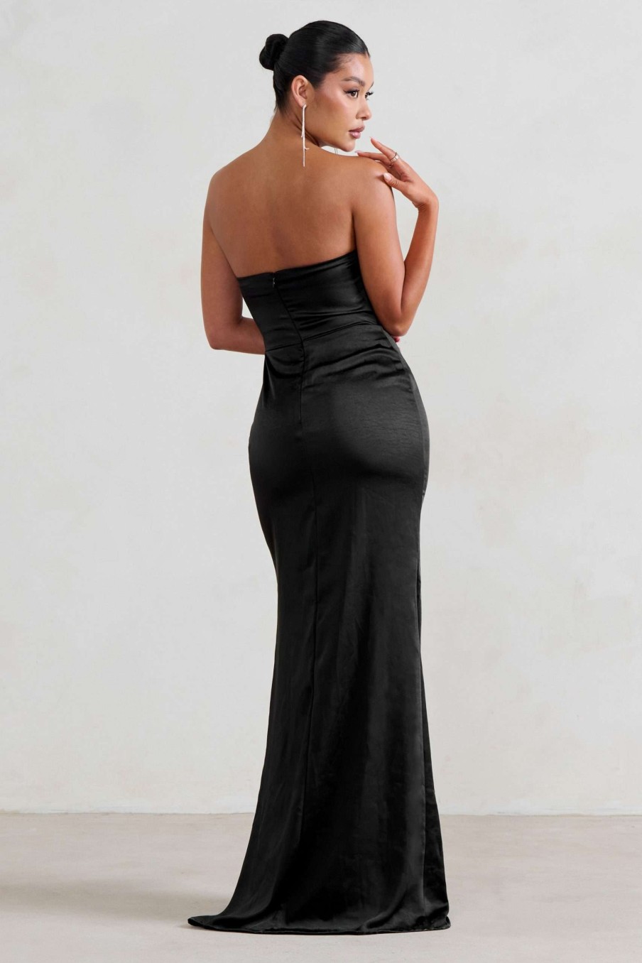 Dresses * | Coraline | Black Strapless Maxi Dress With Split Club L London Best Price