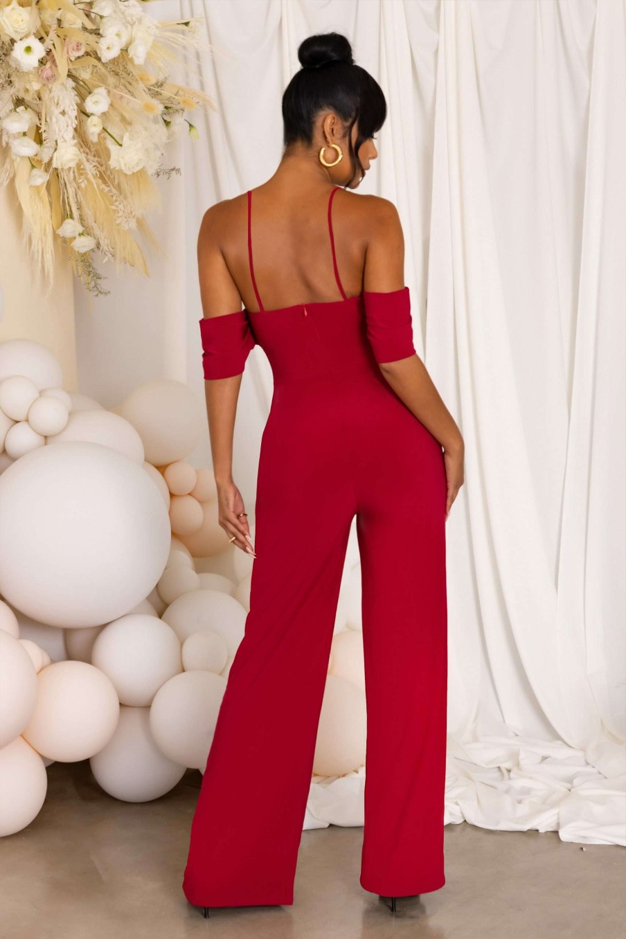 Maternity * | Special Surprise | Berry Maternity Draped Sleeve Jumpsuit Club L London Popular