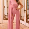 Clothing * | Aurora | Blush Pink One Shoulder Cape Sleeve Jumpsuit Club L London Discount Store