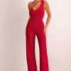 Clothing * | Vienna | Red Asymmetric Cowl Neck Wide Leg Jumpsuit With Open Back Detail Club L London Outlet