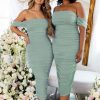 Dresses * | Lost For Words | Sage Bardot Ruched Draped Midi Dress Club L London Cheap