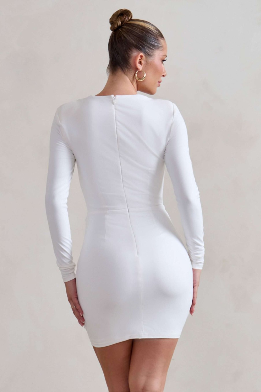 Dresses * | Corelle | White Long Sleeve Sweet Heart Twist Detail Mini Dress Club L London Shop