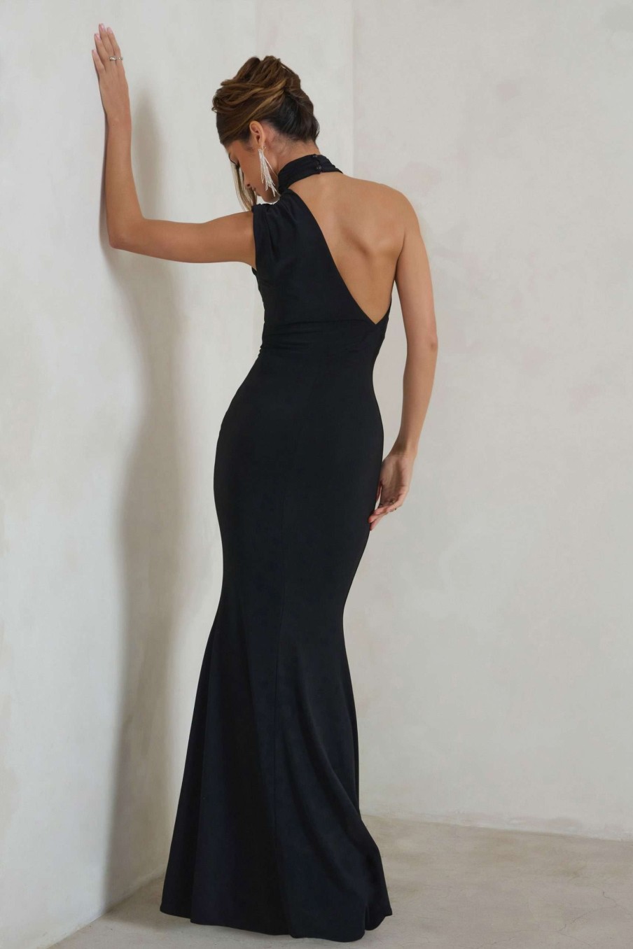 Dresses * | Capucine | Black Asymmetric Draped Maxi Dress Club L London New Arrivals