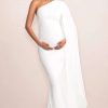 Maternity * | Amaryllis | White Maternity One Shoulder Maxi Dress With Cape Sleeve Club L London Good Quality