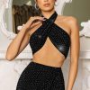 Clothing * | Caress Me | Black Diamante Halter Neck Top Club L London Best Choice