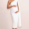 Maternity * | Yara | White One Sleeve Ruched Maternity Midi Dress With Cape Sleeve Club L London Outlet