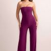 Clothing * | Darya | Wine Bandeau Wide Leg Jumpsuit Club L London Wholesale