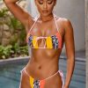 Clothing * | Wild Thing | Snake Skin & Yellow Colour Block String Bikini Brief Club L London Top Sell